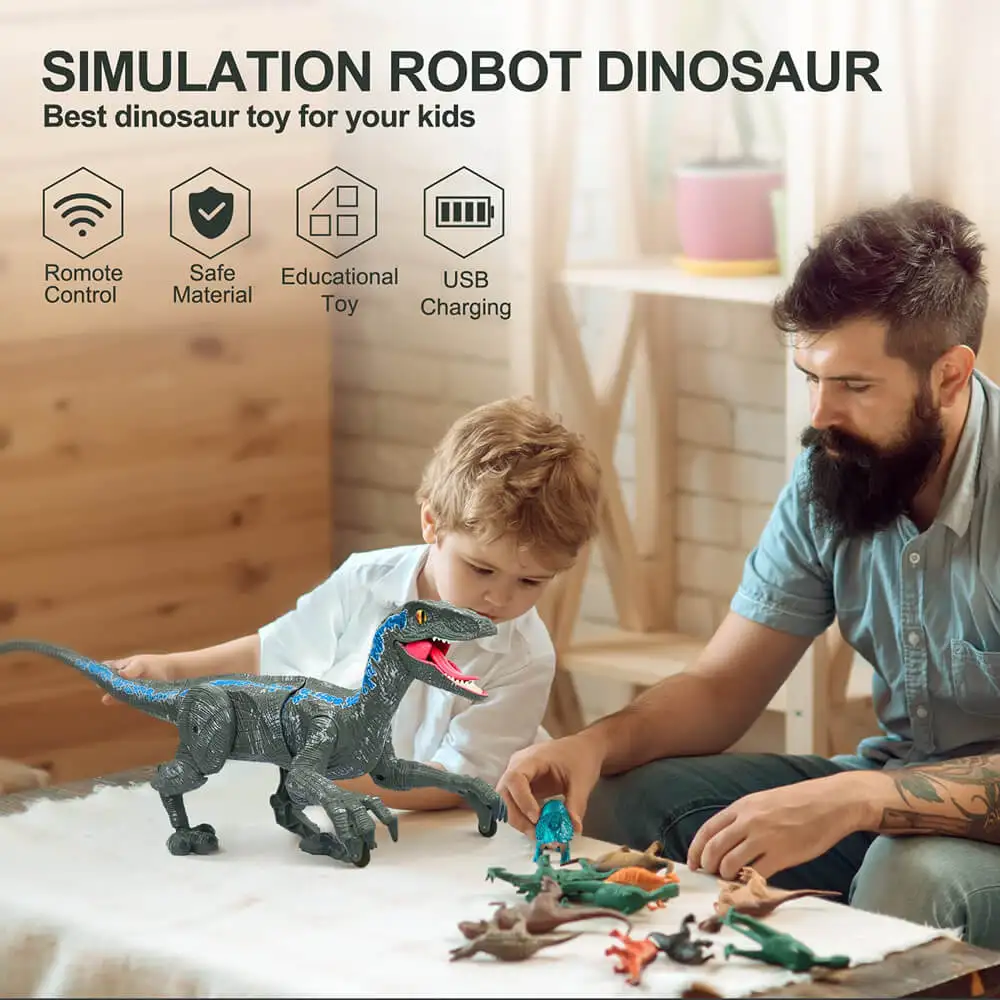 Telecomando Dinosaur Toys Kids RC Electric Walking Jurassic Dinosaur Simulation Velociraptor Toy con luce a LED e rugging