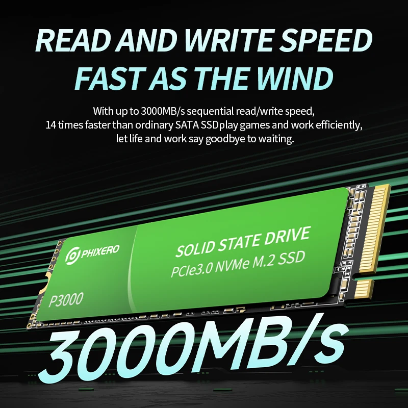 PHIXERO P3000 PCIe3.0 M.2 NVMe SSD 512GB 1TB 2TB 3500MB/s 2280 PCIe Gen3x4 Internal Solid State Dri for Laptop/Desktop 3D NAND