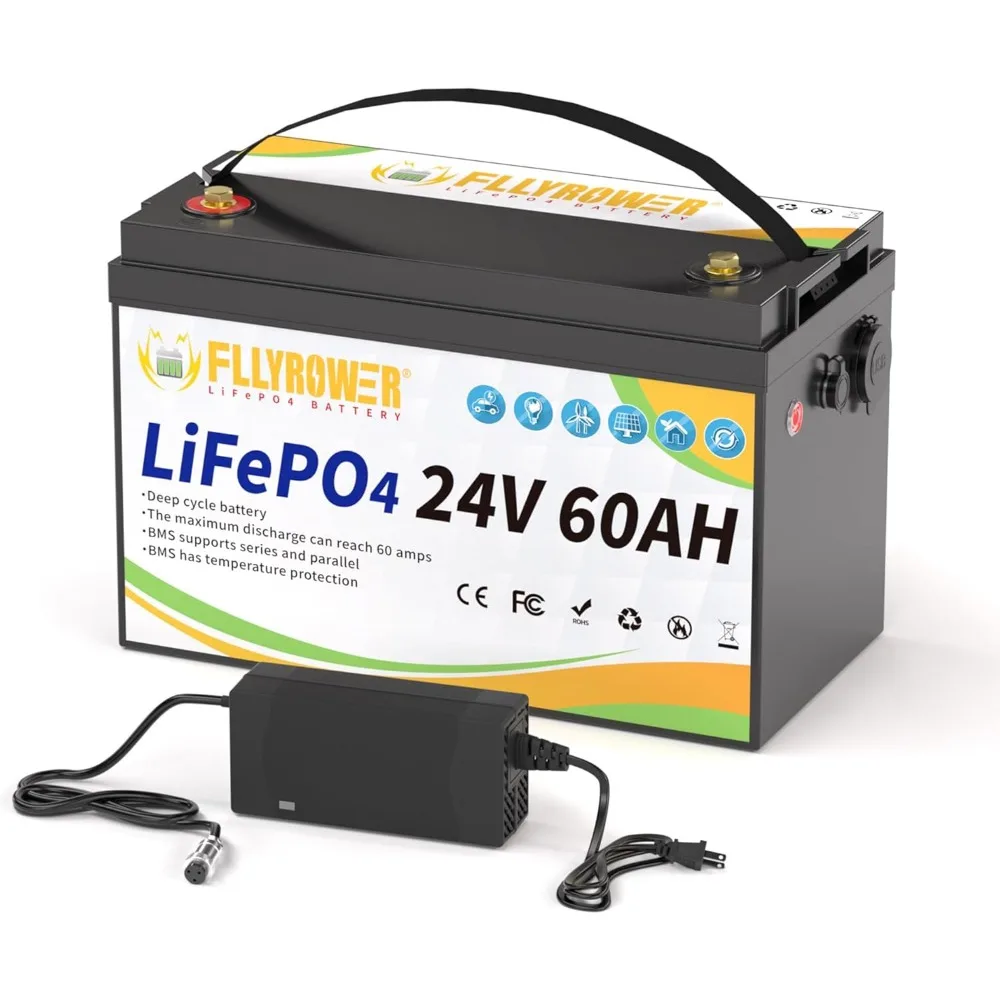 24V Lithium Battery 60AH With BMS and 16500 Deep Cycles 24V 60AH Lifepo4 Battery Grade A Cells for Marine Trolling Motor