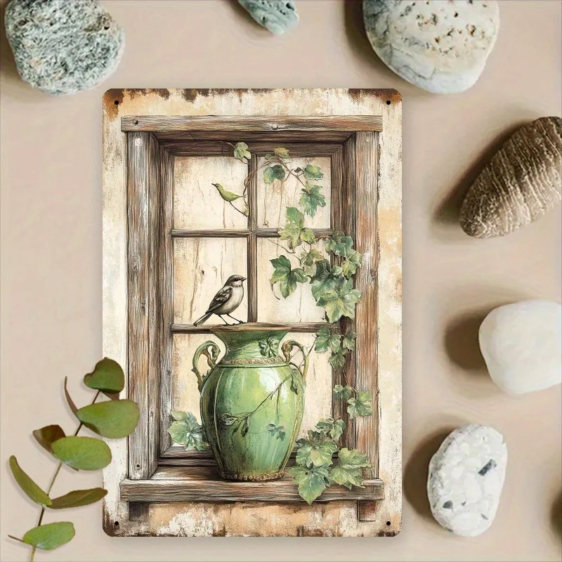Vintage Metallschild mit Vogel- und Blumenmotiv, 20,3 x 30,5 cm, Retro-Wanddekoration, Plakette für Café, Restaurant, Terrasse, Garten
