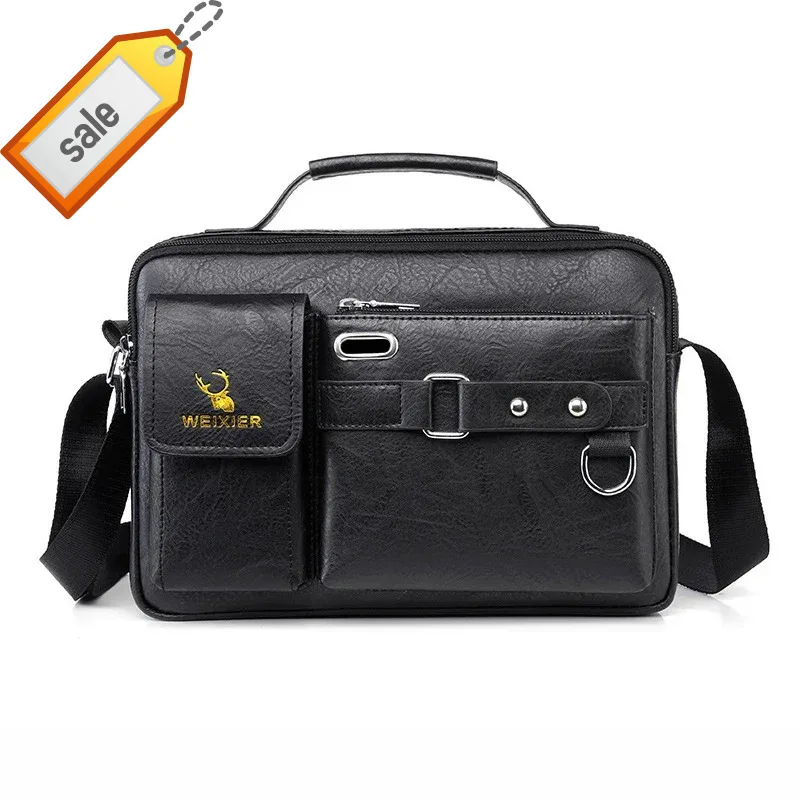 

Men Cross body Messenger Handbag Business Briefcases Laptop Retro Office PU Leather Vintage Male Top Handle One Shoulder Bag