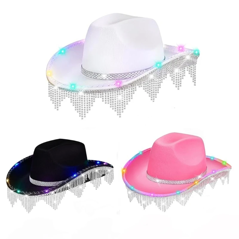 Creative Diamond Fringe Cowgirls Hat Woman Felts Performances Diamond Cowgirls Hat Western Party Hat Male Windproof Hat