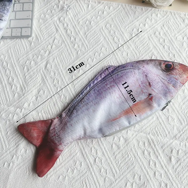 Cute Salted Fish Shaped Pencil Bag Large Capacity Minimalist Unique Student Pencil Case Stationery Storage Pouch