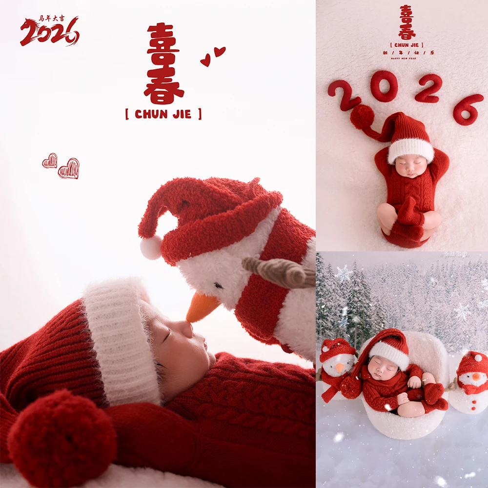 2026 Limited Edition Photography Costumes Winter Love Song Theme Professional Newborn Photography Props Baby Romper Santa Hat