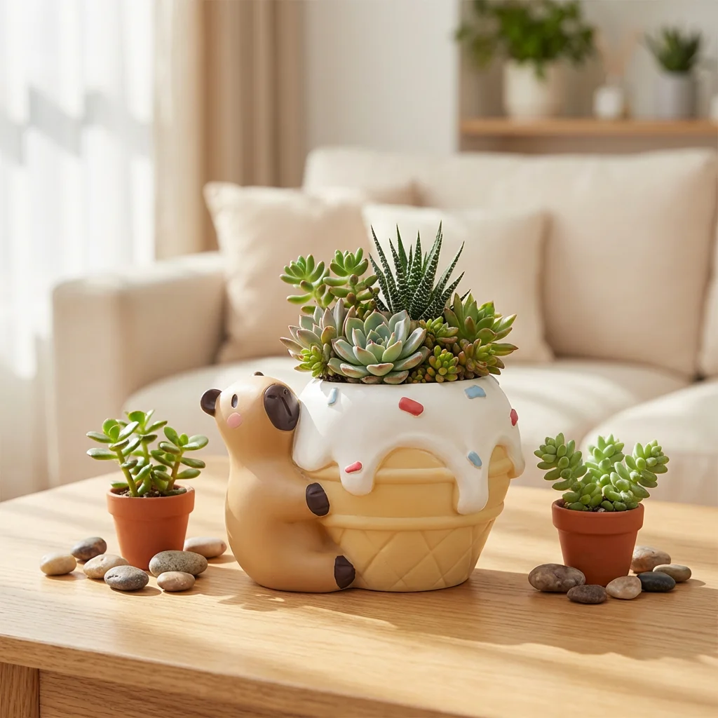 Kapibala Guinea Pig Cartoon Ice-Cream Cone Cute Animal Eco-Friendly Polyresinss Planter Pot Garden Home Decor Bonsai