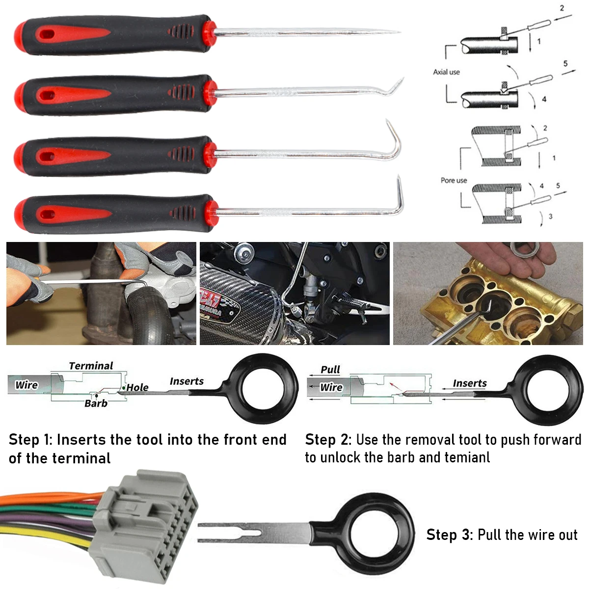 Car Terminal Removal Electrical Wiring Wire Harness Crimp Connector Pin Extractor Kit Repair Hand Tools Pick Hook Set Stripper