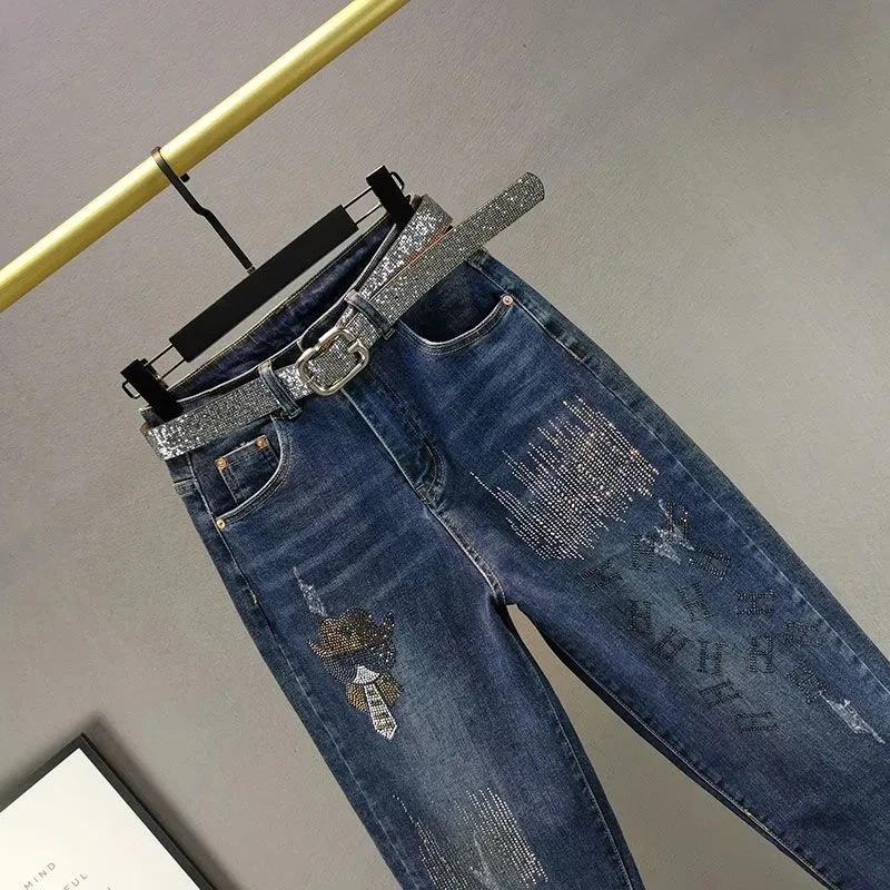 Hot stamping letter Jeans For women Spring Autumn 2025 New High waisted Loose Harem Pants Women's Casual Denim Pants