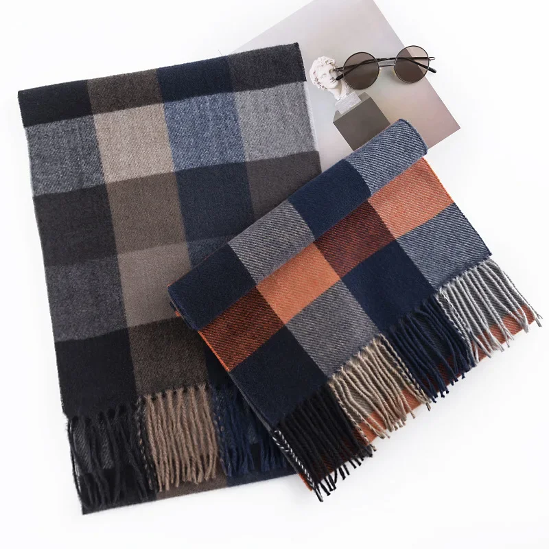 Fashion Trend Plaid Men\'s Scarf Imitation Cashmere Winter Commuting Cold Protection Handsome Scarves Shawl Clothing Accessories