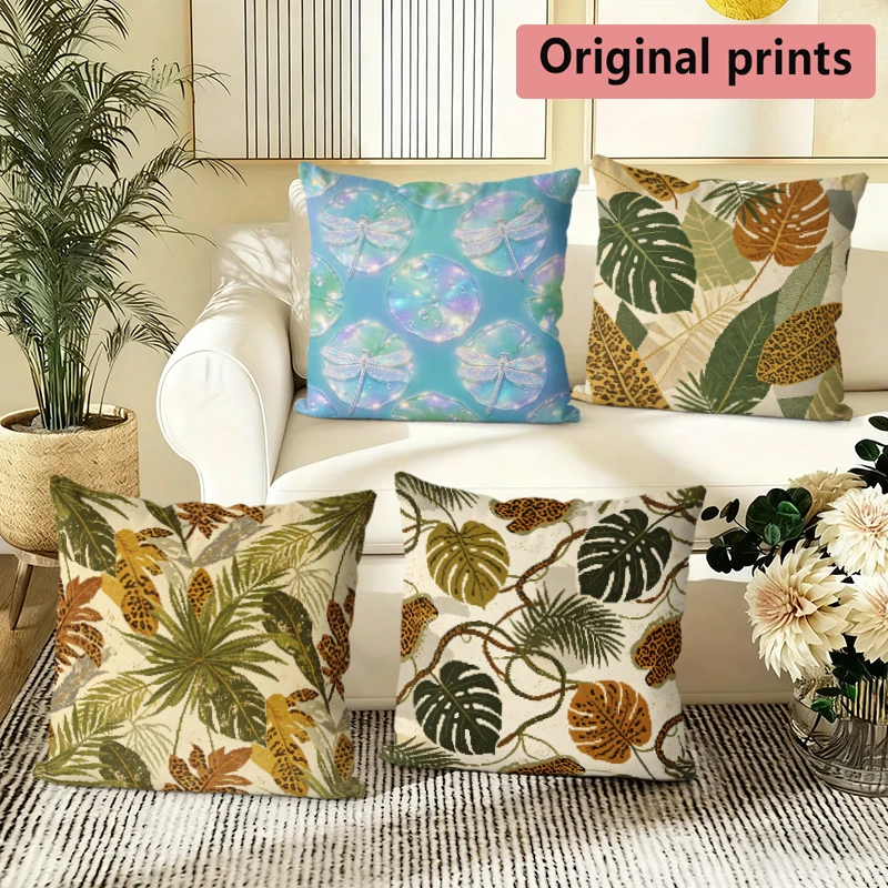 Tropical Leaf Print Pattern Cushion Cover Suitable for Sofa Bedroom Car Pillow Cover