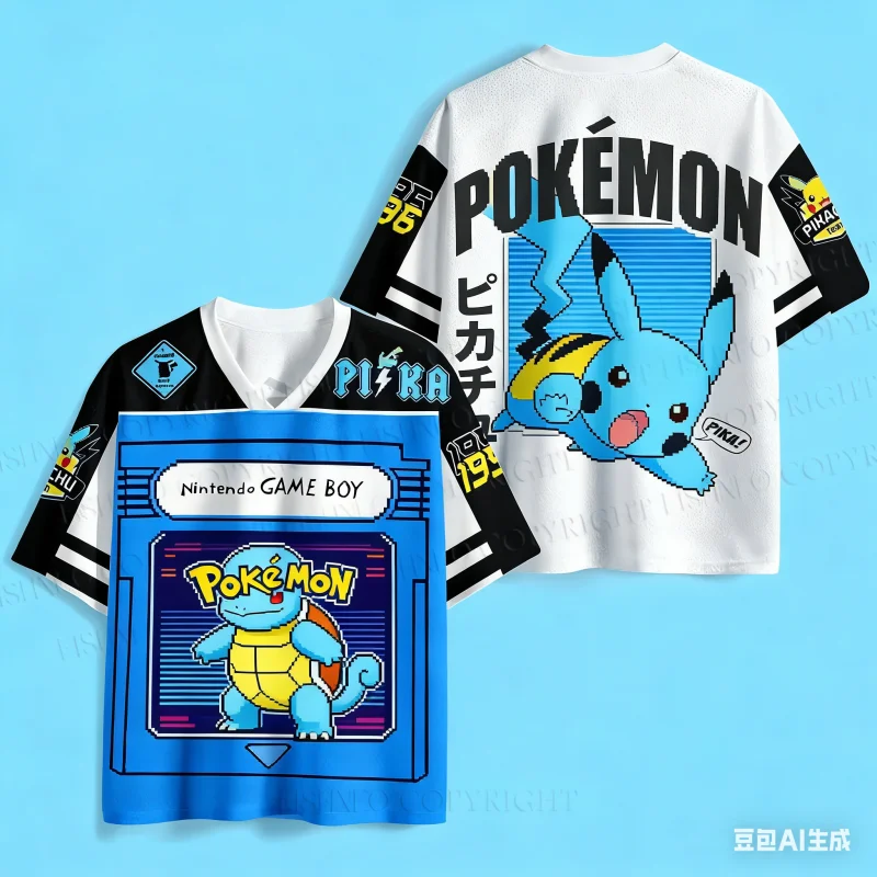 

2026 Men's Pikachu Jersey Winking Face Graphic Lightning Bolt Logo Short Sleeve Pokémon Anime Casual Streetwear Sportswear Tees
