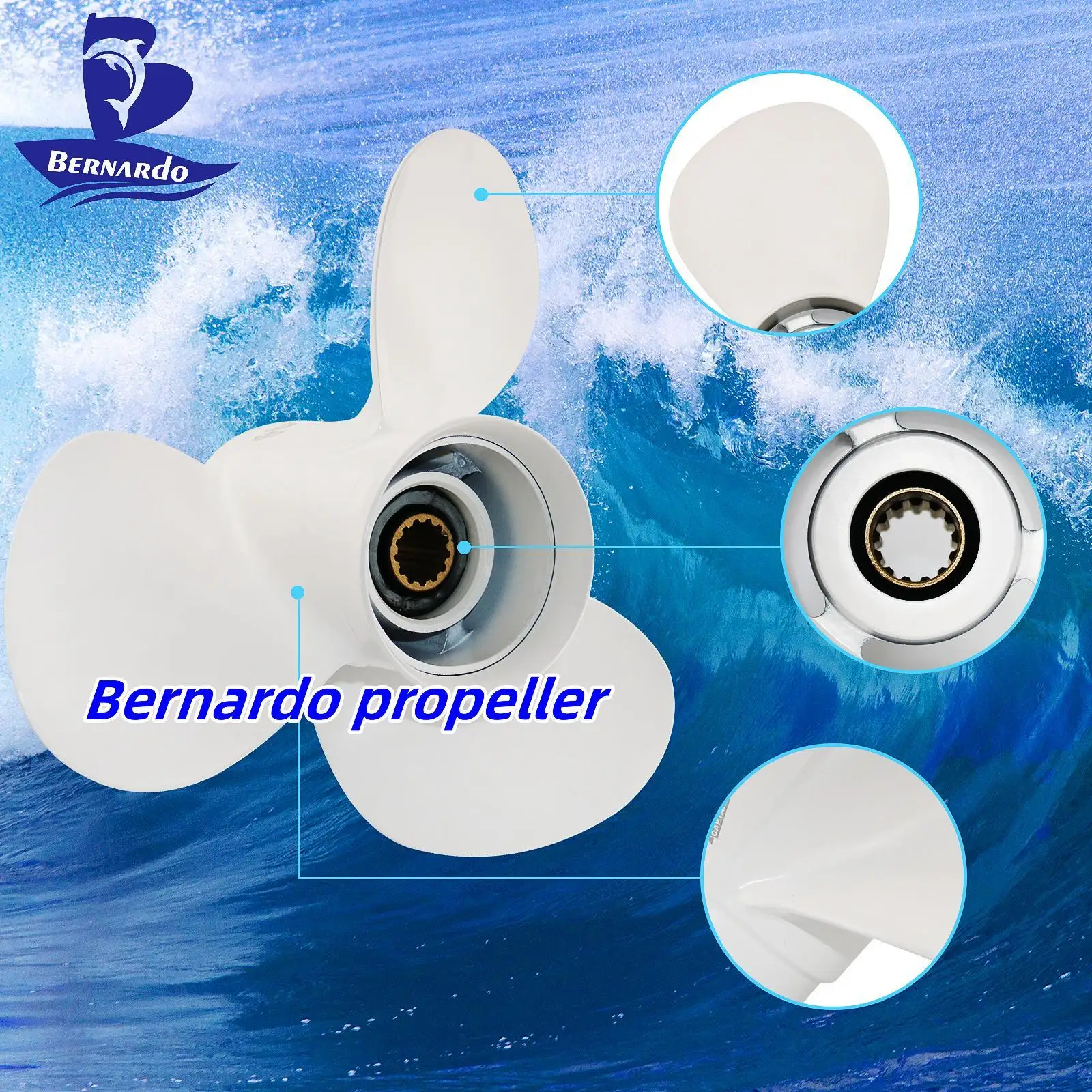 Bernardo Boat Propeller 11 1/8X13 Fit Yamaha Outboard Engines 25 30 40 48 50 55 60 HP Aluminum Screw 3 Blades 13 Tooth Spline