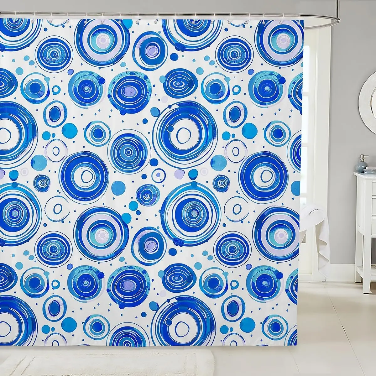 

Набор абстрактных занавесок для душа - синяя занавеска для ванной с геометрическим кругом, художественная занавеска в стиле бохо, современные винтажные спиральные вихревые круглые аксессуары для ванной комнаты