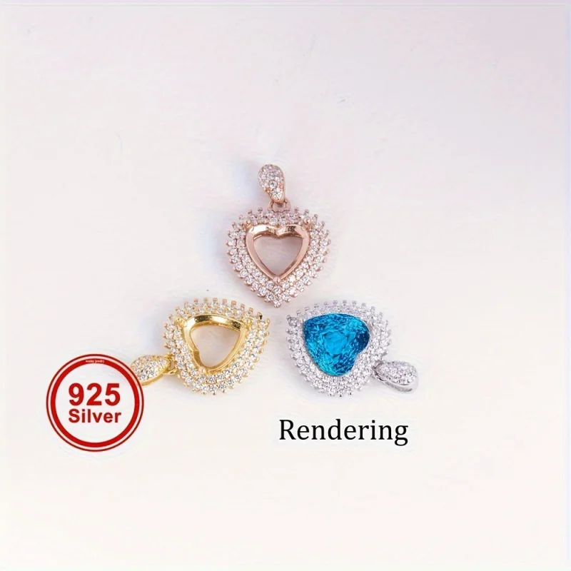 

1pc 8mm double heart pendant prong settings 925 sterling silver rose golden charm bezel for DIY pendant jewelry