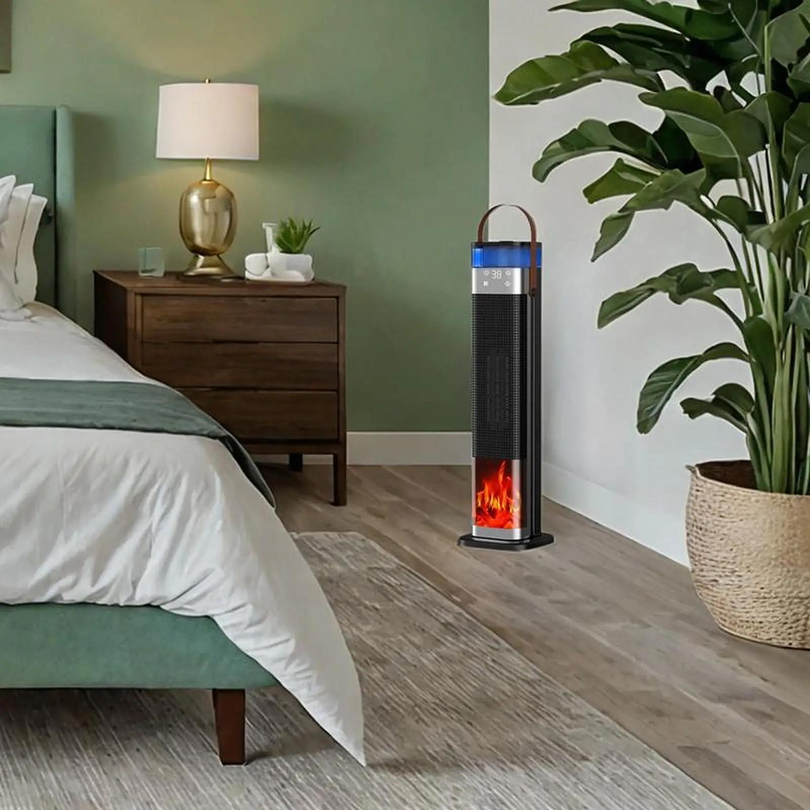 Space Heater Humidifier 3D Simulated Flame Portable Indoor 12H Timer Overheating & Tip over Protection Fast Electric Heater