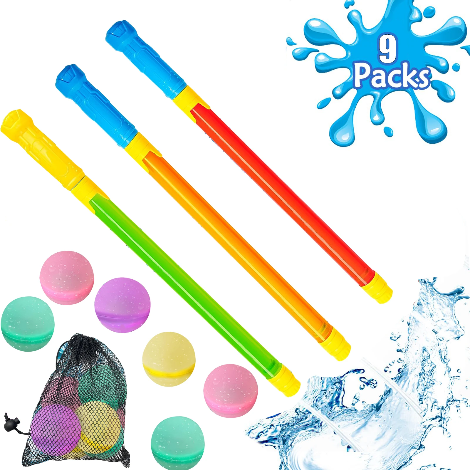 

3 Packs Water Guns With 6pcs Reusable Water Balloons Non-Magnetic Silicone Water Bombs for Kids Summer Outdoor Beach Party Game