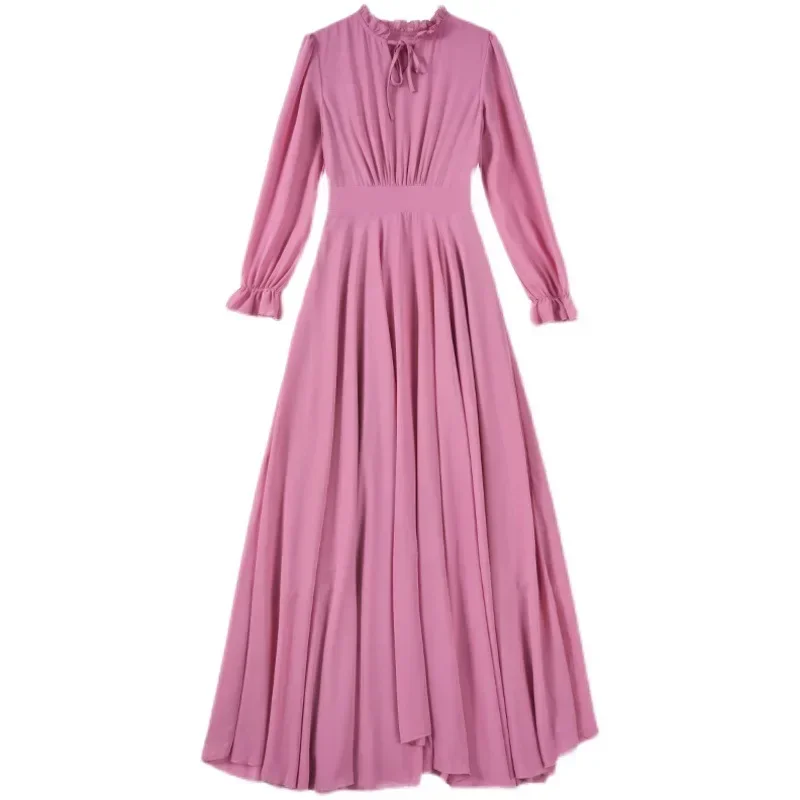 Robe Maxi Vintage pour Femme Musulmane, Couleur Unie, Midi, ix, Manches sulf, Abayas Éducatives, Printemps, Automne, 2023