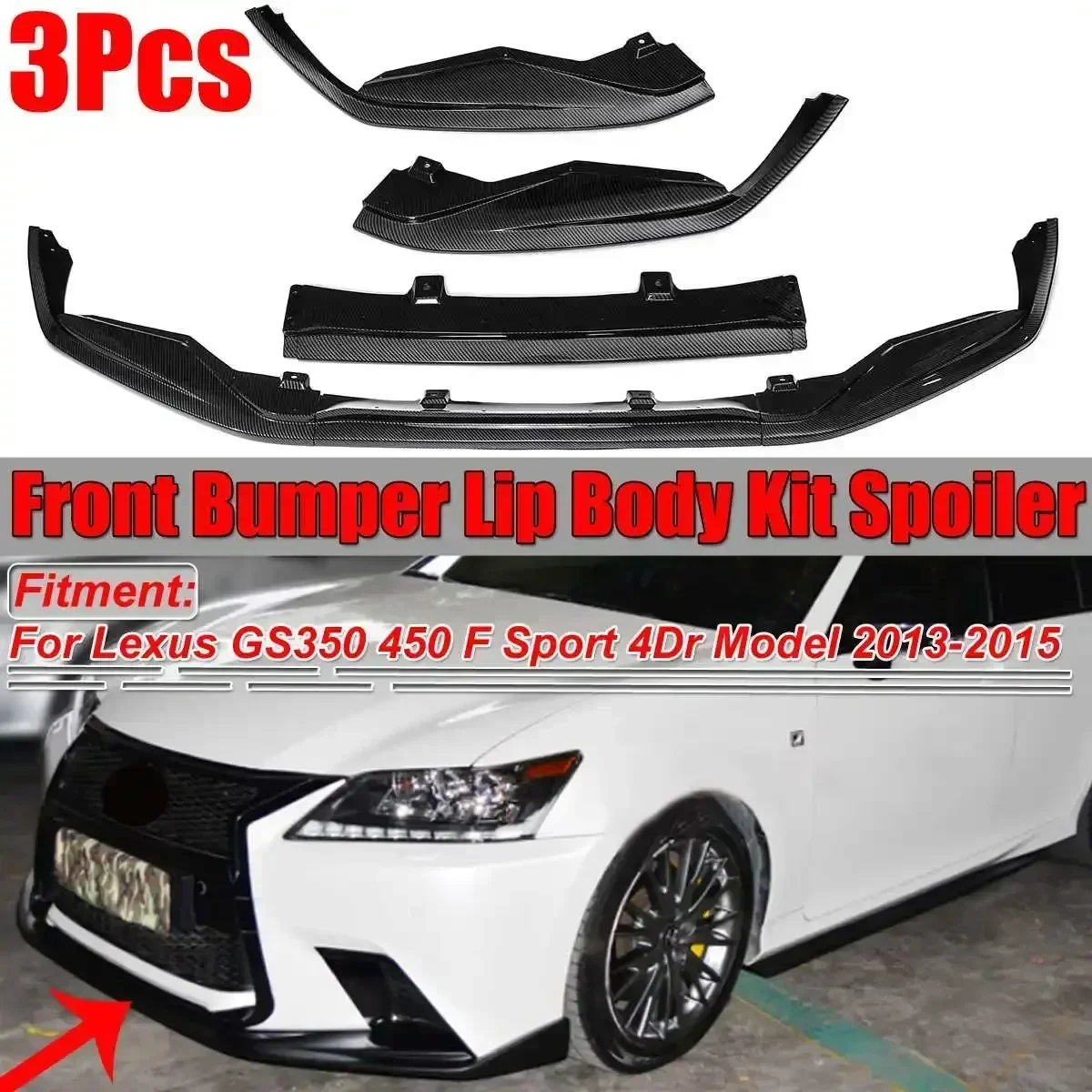 Carbon Fiber Look Car Front Bumper Lip Spoiler Cover Diffuser Trim For Lexus GS350 450 F Sport 4Dr Model 2013 2014 2015 Body Kit