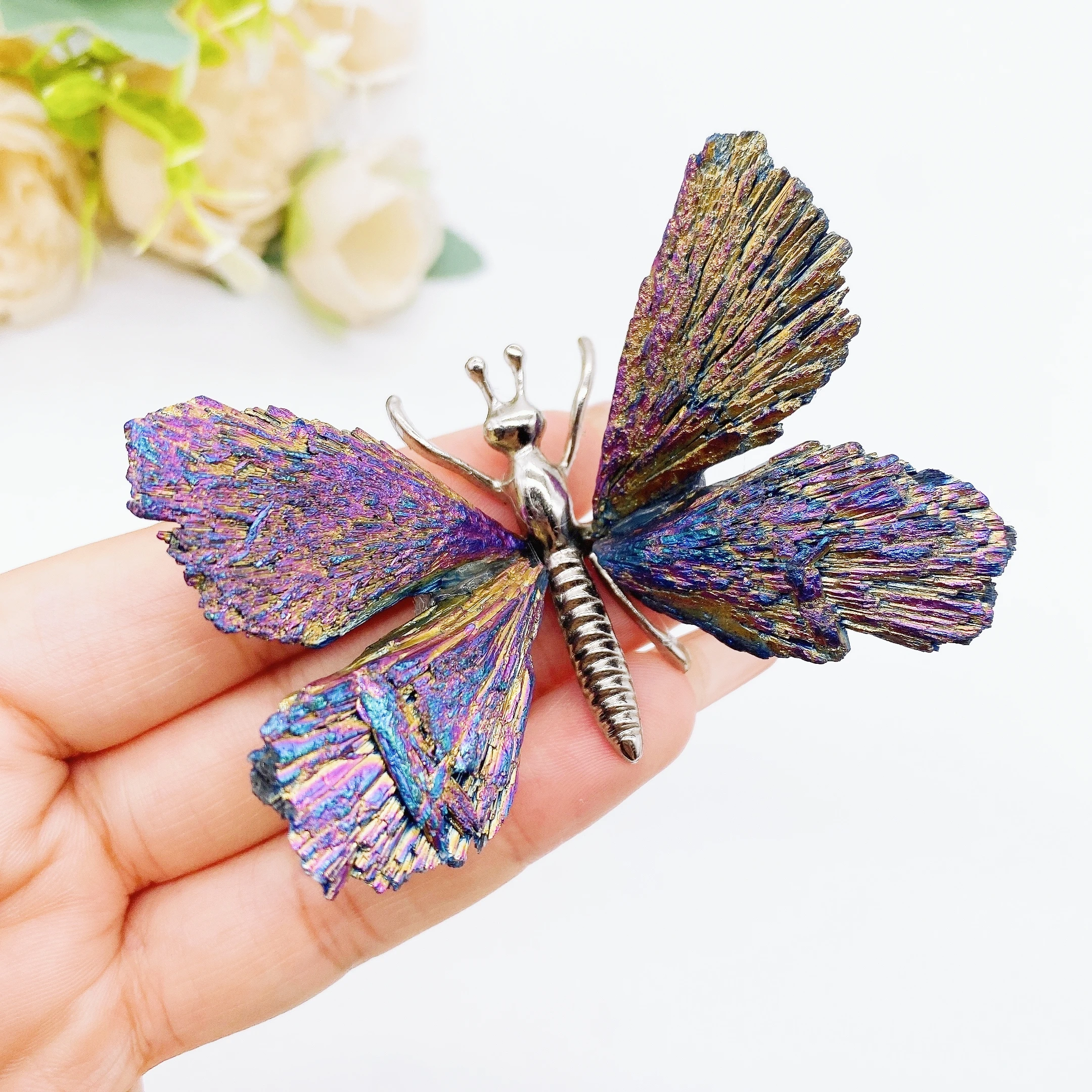 1PC Natural Colorful Tourmaline Electroplanted Butterfly spar DIY crafts Handmade Reiki Healing Home Decoration Chakra Gift