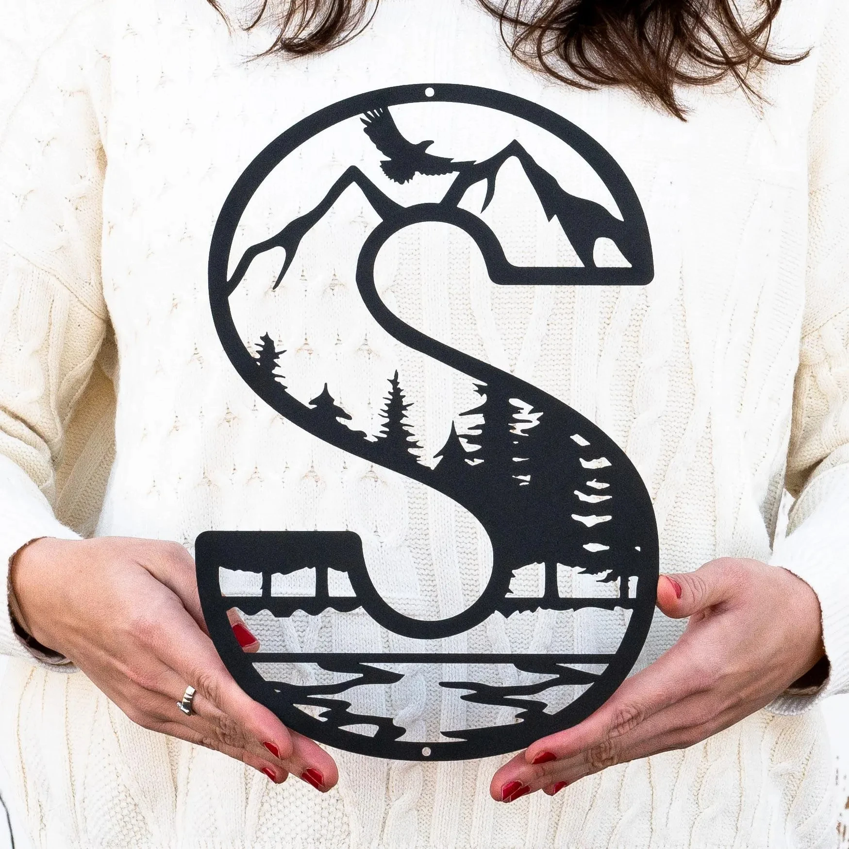 

Metal Letter Outdoor Personalized Monogram Mountain Wall Decor Nature Wall Art Cabin Decor Camper Decor Custom Home Decor