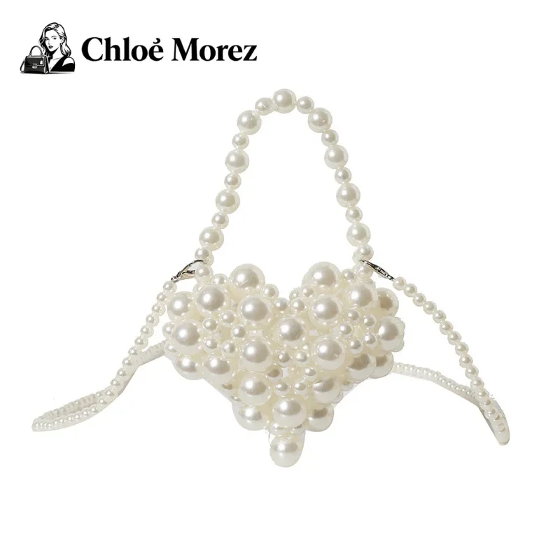 

Bags, Pearl Bags, Heart-shaped Design Handbags, Fashionable Hollow Out Personalized Crossbody Woven Bags