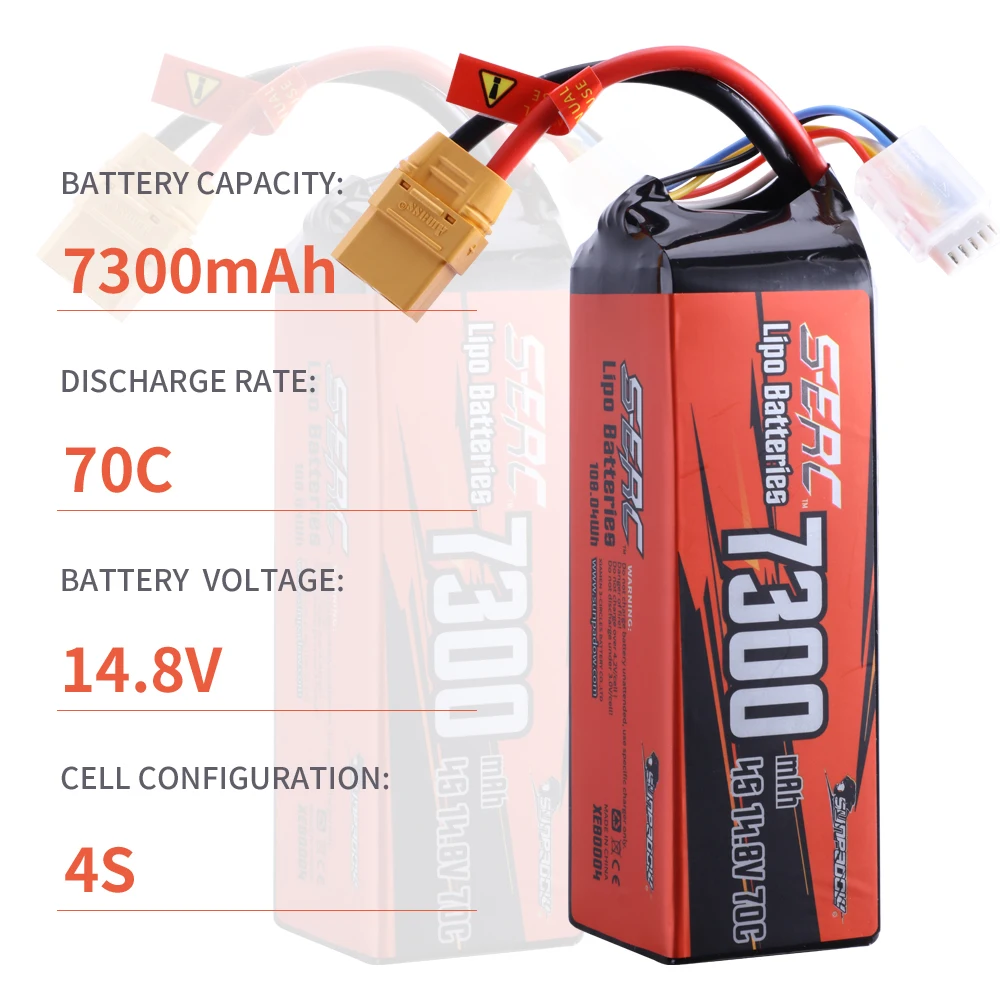 SUNPADOW 4S 14.8V Lipo Battery 7300mAh 70C Soft Pack with XT90 Plug for RC Vehicles Buggy Truggy Crawler Monster Truck Car Hobby