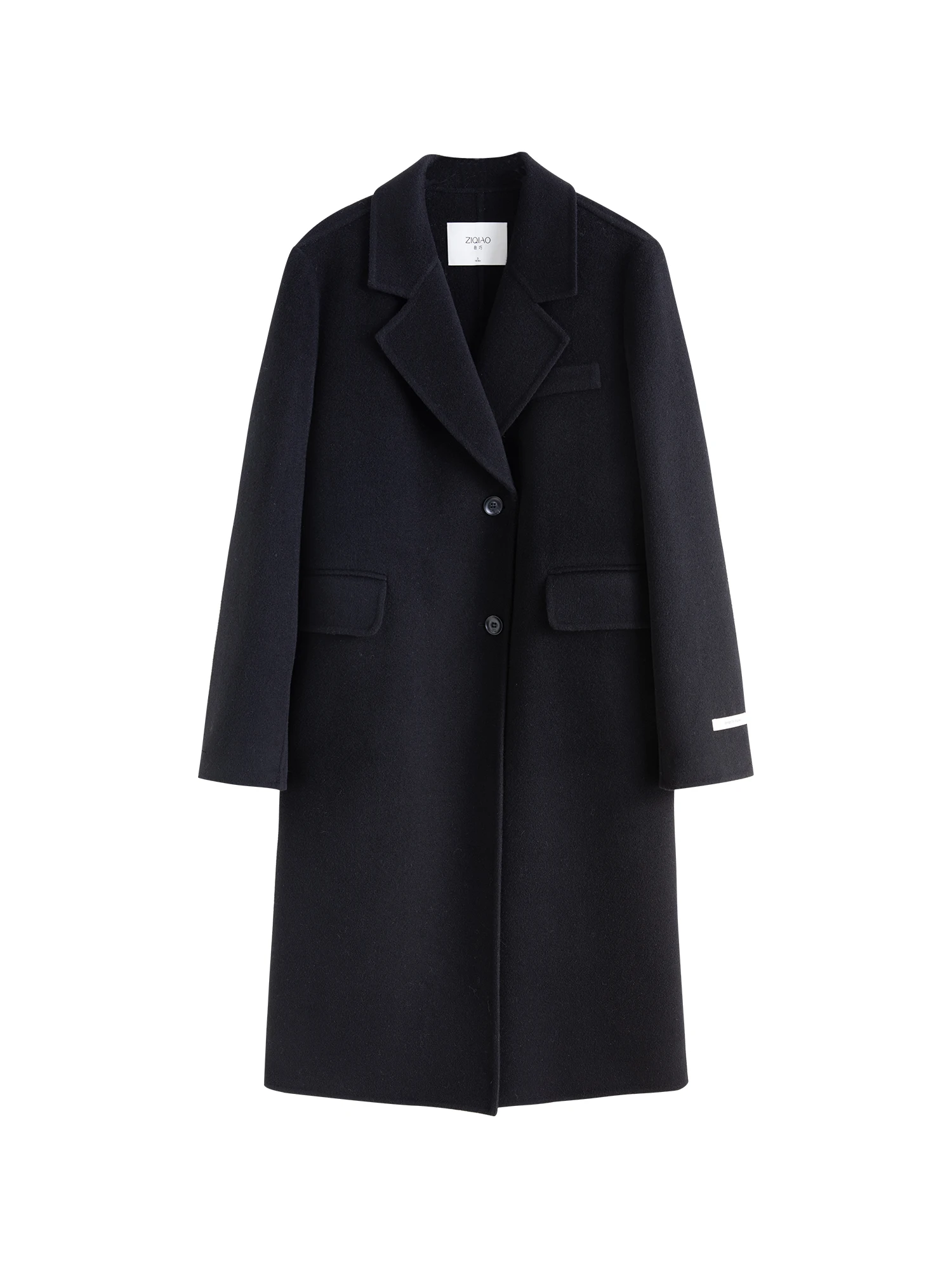 ZIQIAO Petite Size Black Shoulder Cashmere Woolen Coat for Women 2024 Winter Clothing New High-end Coat Casual Loose 24ZQ94315