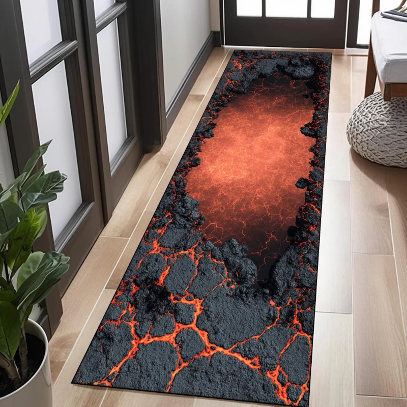 Tapis de couloir 3D en pierre volcanique craquelée, pour entrée, couloir, terrasse, antidérapant, cadeau de déménagement