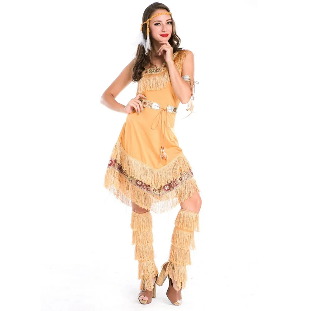 Halloween Cosplay Indian Indigenous Princess Costume for Women Fancy Dress Up Pocahontas Forest Huntress Party Stage Outfits