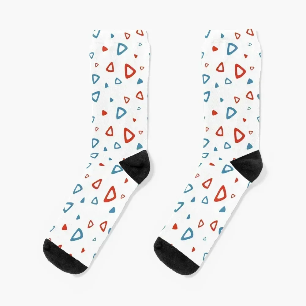 

Nostalgic 90s Blue and Red Triangle Pattern Socks floor anti-slip Heating sock sport Socks Male Women's
