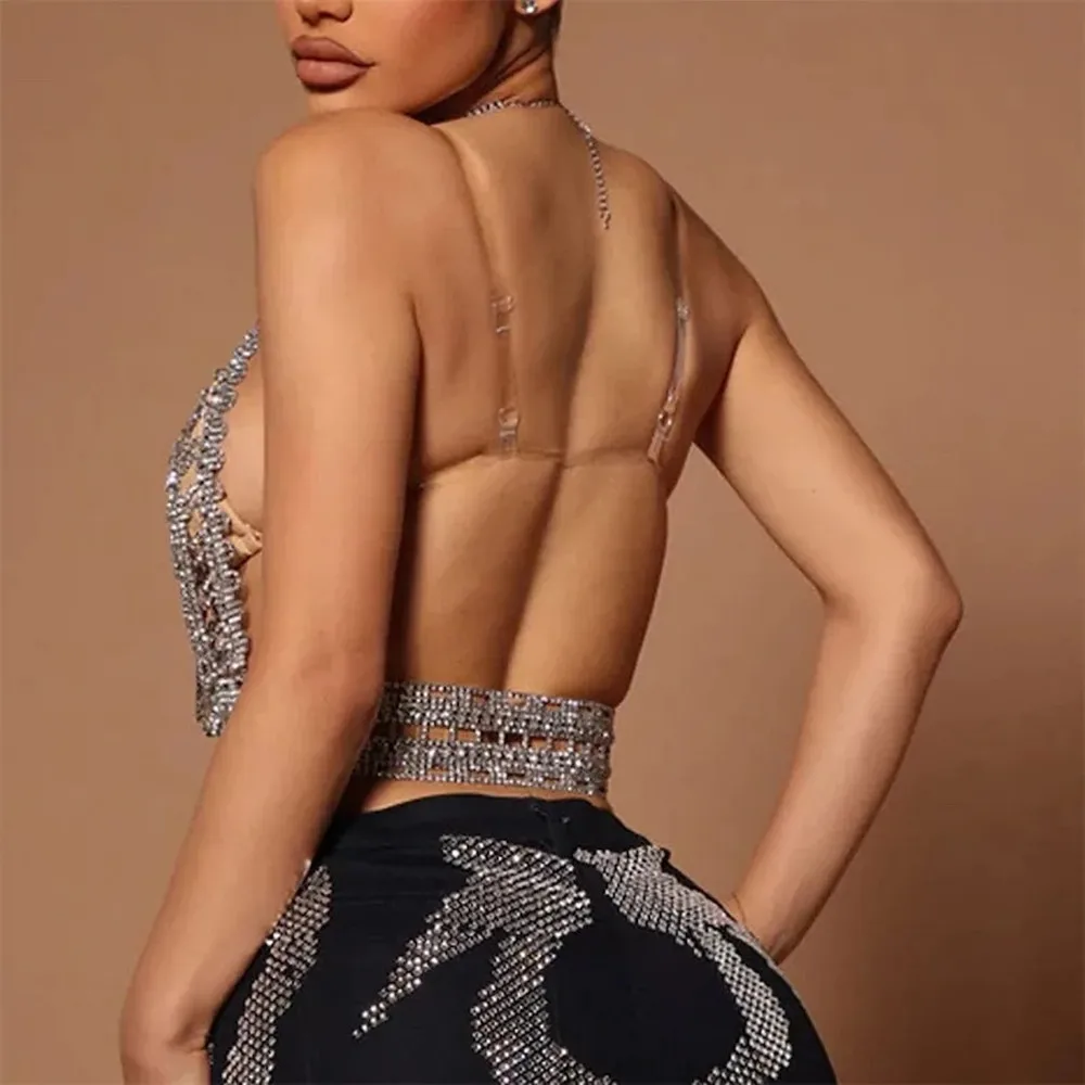 2025 جديد مثير المياه الماس الجوف حزام رئيس نمط شرابة الجسم الماس تانك القمم قابل للتعديل أداء الموضة الملابس yj586