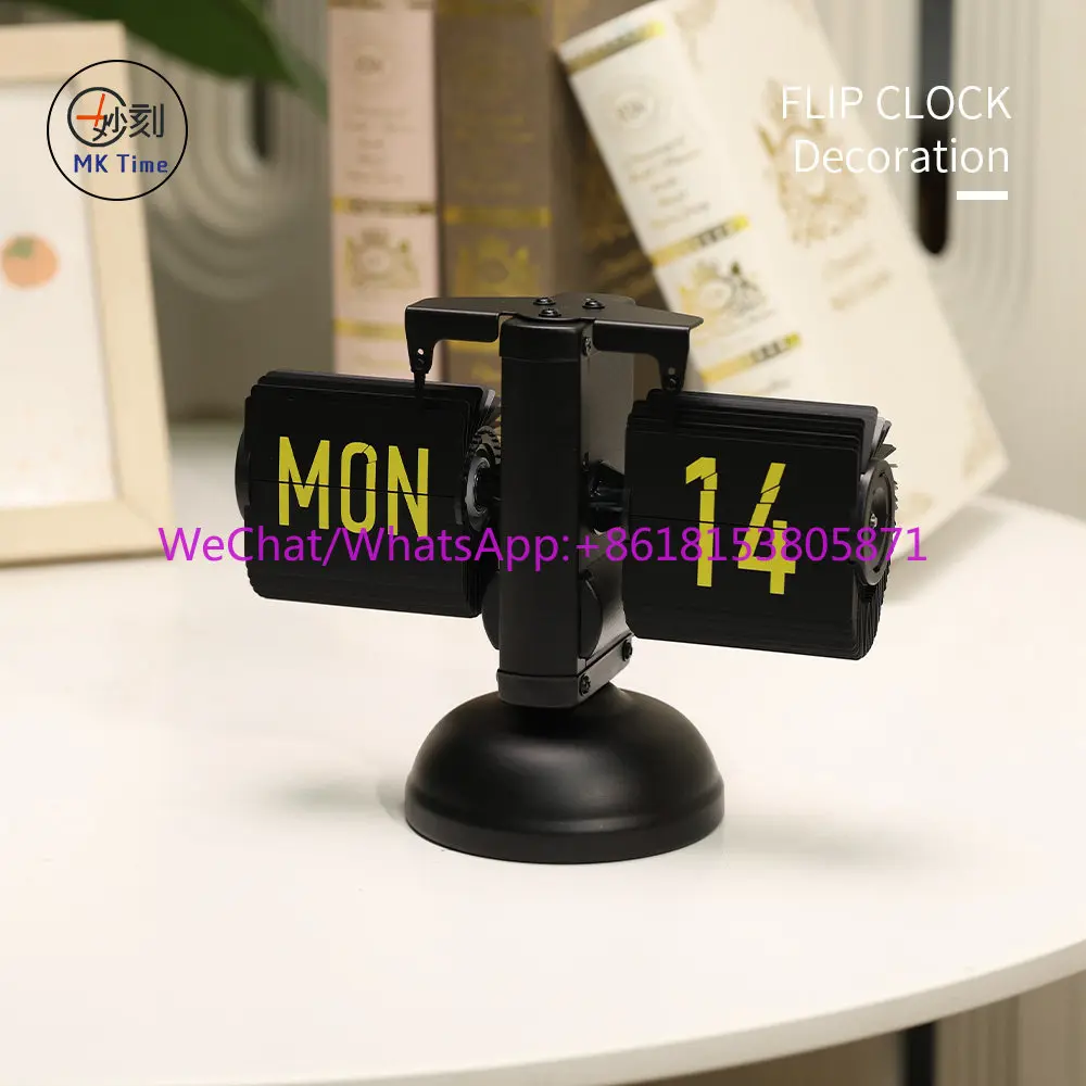 European mechanical page turning clock with calendar week automatic seat pendulum desktop living room