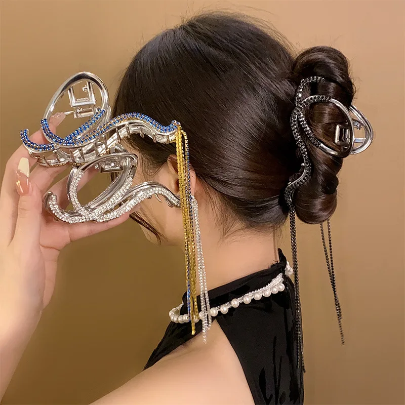 

Creative Glisten Zircon Hairpins Geometric Hair Claws Bath Large Catch Shark Clip Long Tassel Hairpin For Women Hair Accessorie