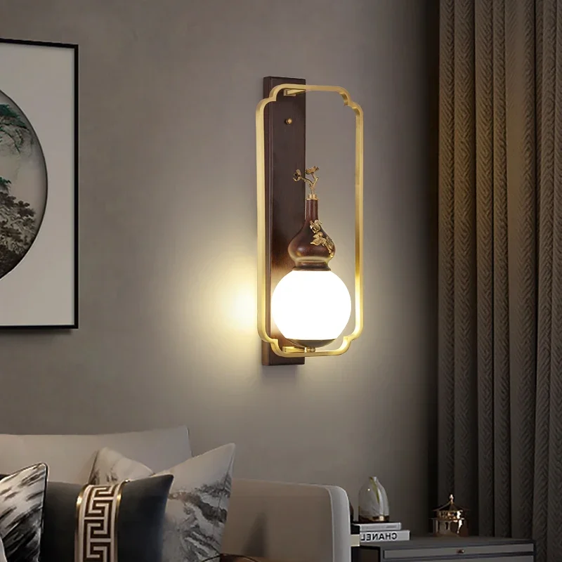 KERWIN  Contemporary Brass Wall Lamp Chinese Style Creativity LED Living Room Bedroom Study Room Hotel Villa  Aisle Wall Fitting