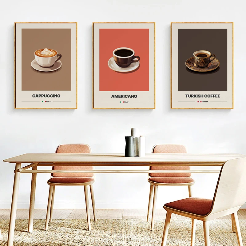 Minimalist Coffee Turkish coffee,Latte,Espresso,Americano Poster Canvas Painting Wall Art Pictures Home Bar Kitchen Cafe Decor