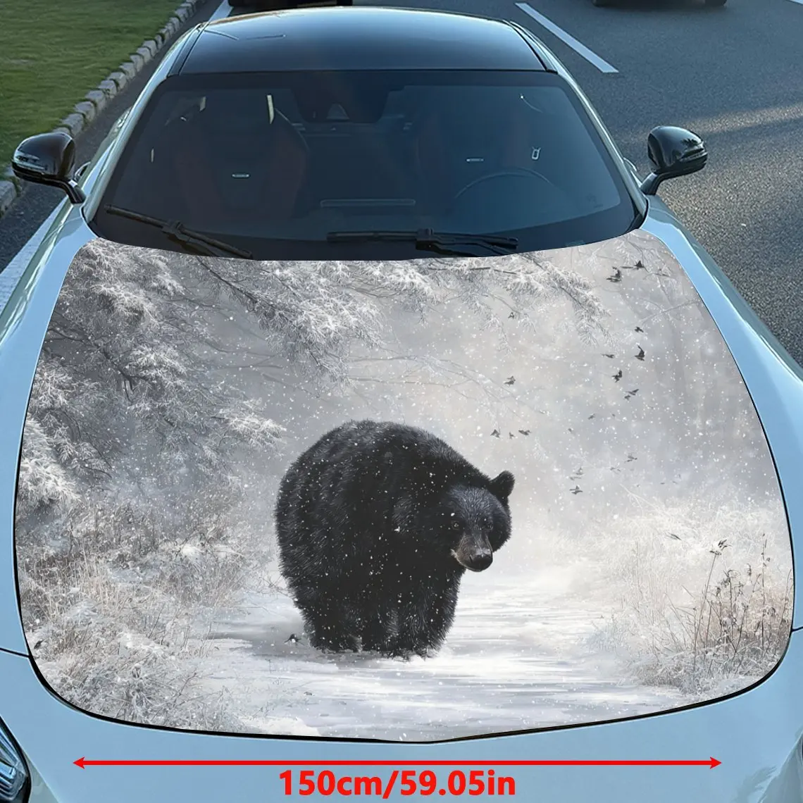 Car Decals Realistic Bear Amidst a Dynamic, Splashing Water Scene Car Hood Sticker, Waterproof Self - Adhesive Vinyl Graphics De