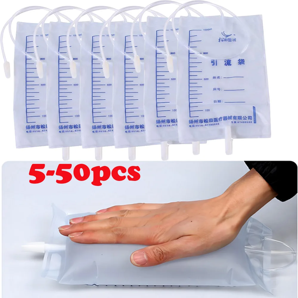 5-50pcs  External Disposable Sterile Urine Bag Urinary Drainage Sack Pee Collection Bags 1000ml