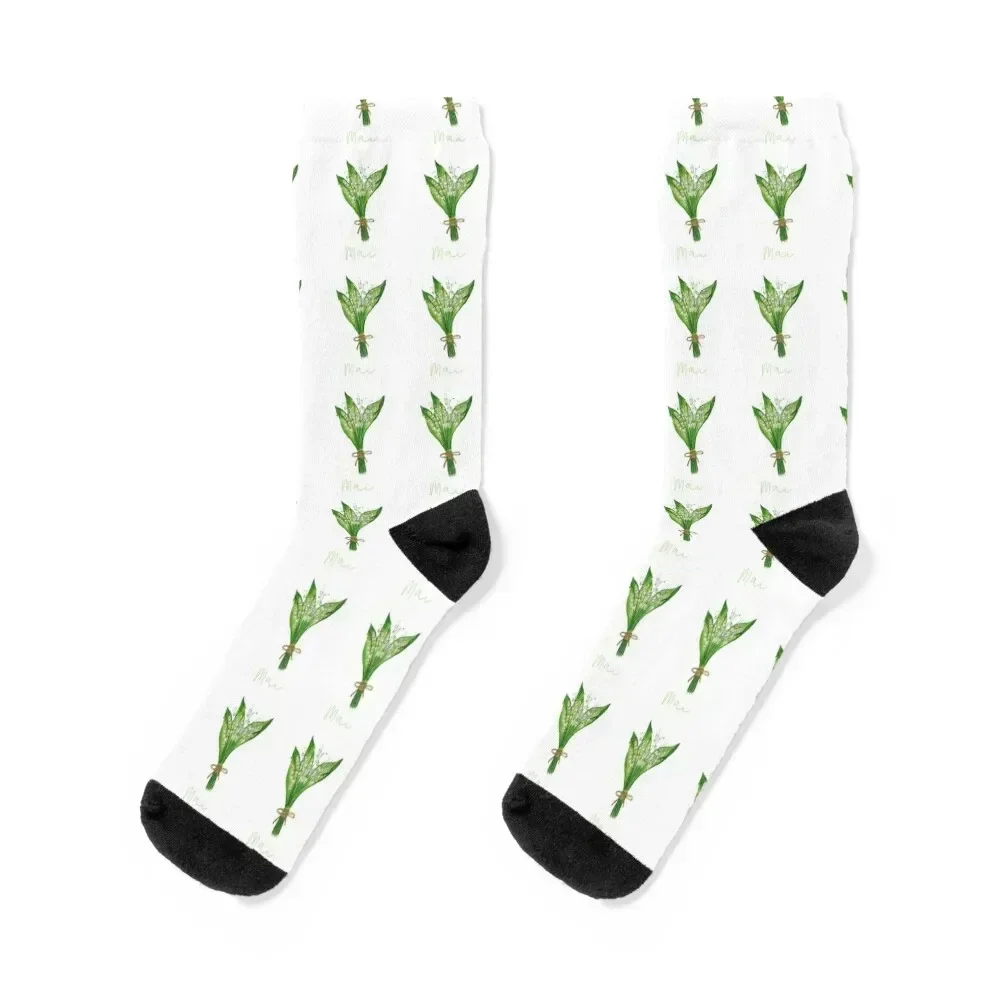 

May in French lily of the valley cute flower watercolor bouquet Socks football men cotton high quality Socks Man Women's