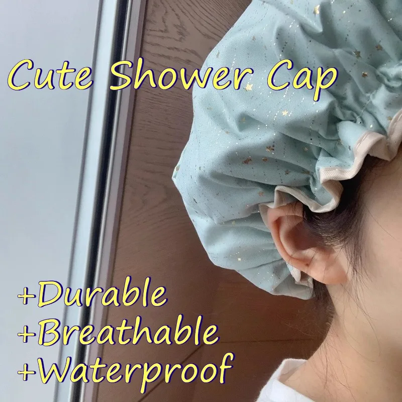 

Shower Cap Household Double-layers Waterproof Thickened Women's Oilproof Shampoo Bathing Hat Wash Make-up Head Cover Hair Bonnet