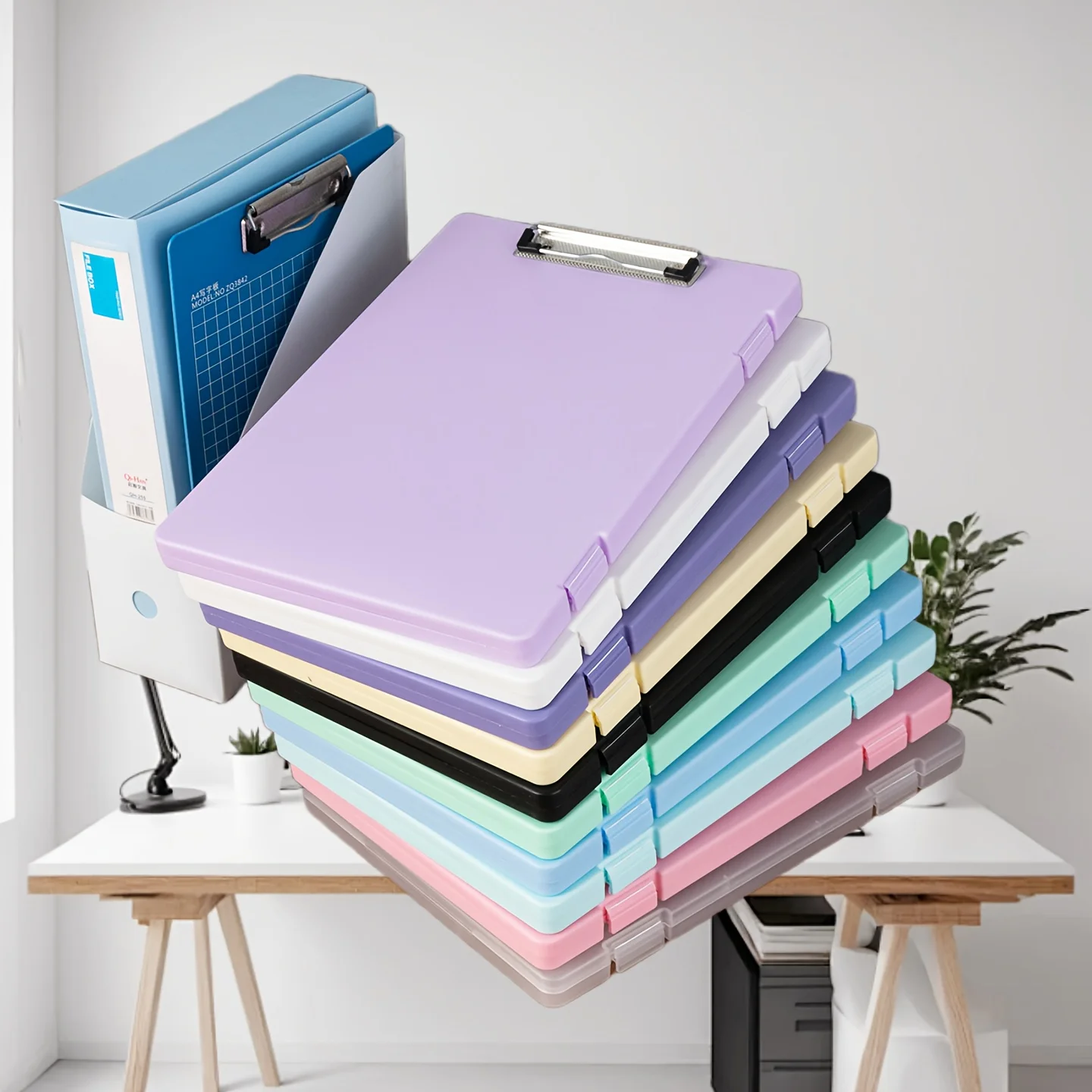 Organizador de arquivo vertical transparente resistente com fecho de pressão-caixa de armazenamento de documentos empilhável, pasta de arquivo a4 transparente para escritório