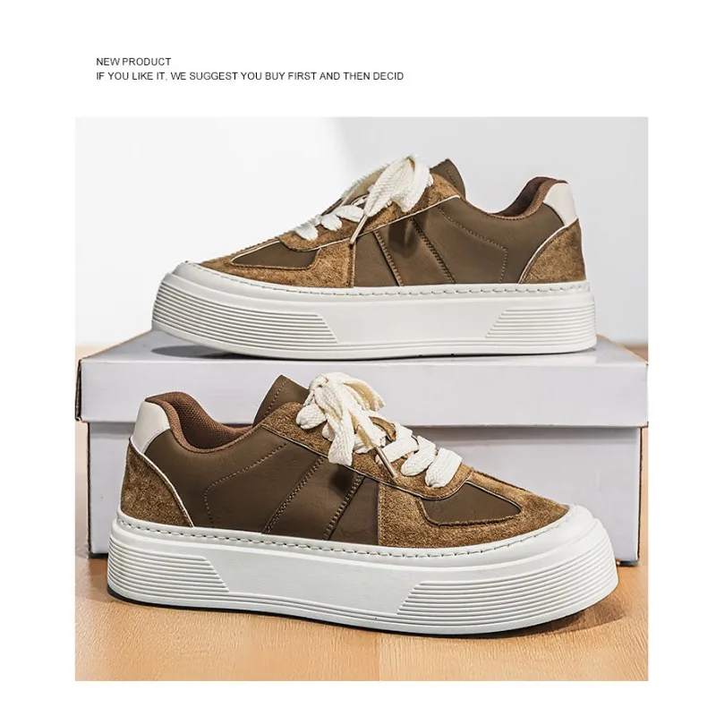 

Men Two Tone Brown Pat Suede Platform Trainer Shoes 2026 Height Boost Anti Slip Saudi Retro Daily Street Casual Sneakers