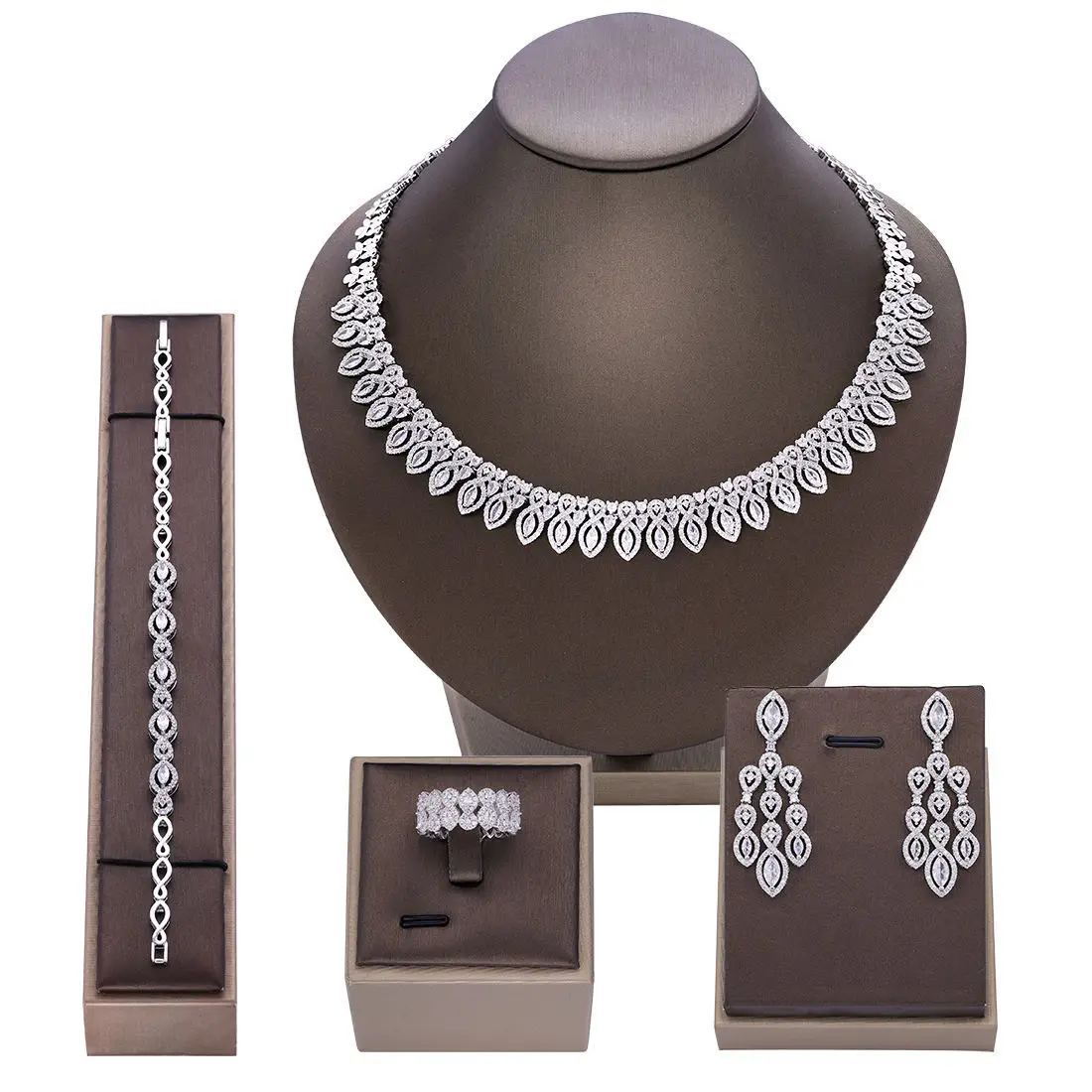 4pcs Bridal Jewelry Set For Women Cubic Zirconia Dubai Saudi Wedding Necklace Earring Set Prom Party Evening Dress Jewelry Gifts