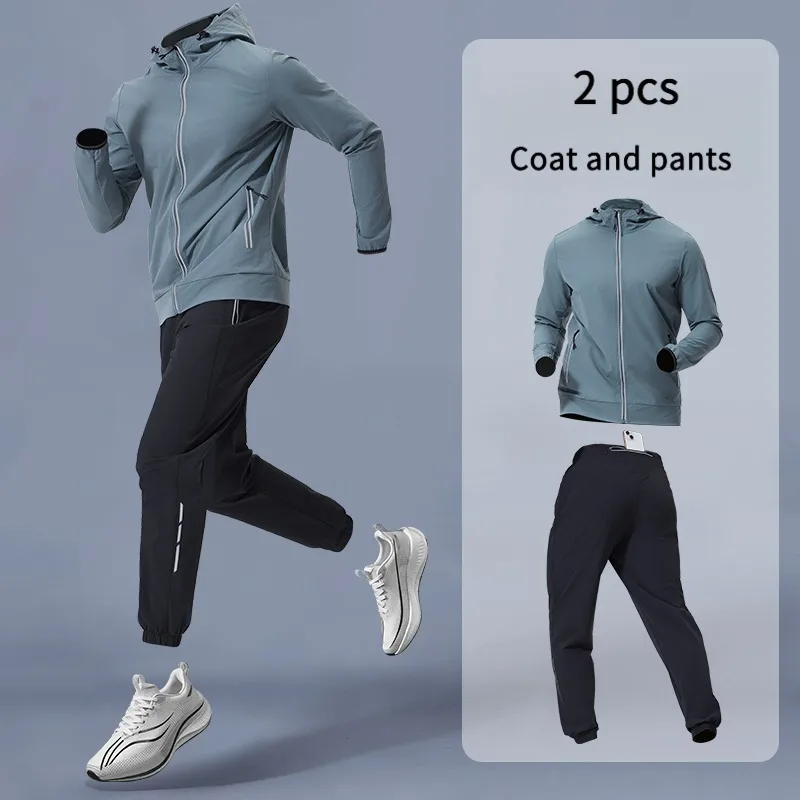 Men's Sportswear Set with Hood Training Gear Breathable Jacket And Pants Fitness Outfit for Comfortable Exercise Clothing image 5