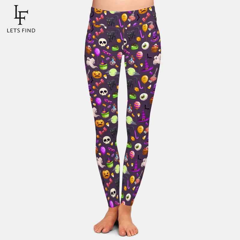 LETSFIND-mallas de entrenamiento para mujer, pantalones ajustados de cintura alta con estampado Digital de dibujos animados en 3D para Halloween, novedad