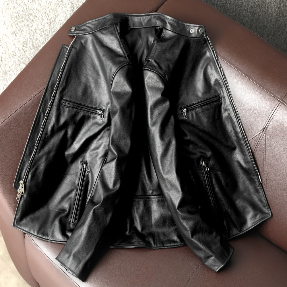 classic Free cowhide shipping.wholesales.cheap jacket.classic biker leather clothes.slim short genuine leather coat.