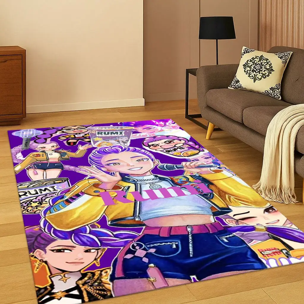 

Kpop Demon Hunters Rumi Mira Zoey Музыкальный ковер с героями мультфильмов для спальни, гостиной, дивана, домашнего декора, нескользящий напольный коврик в подарок