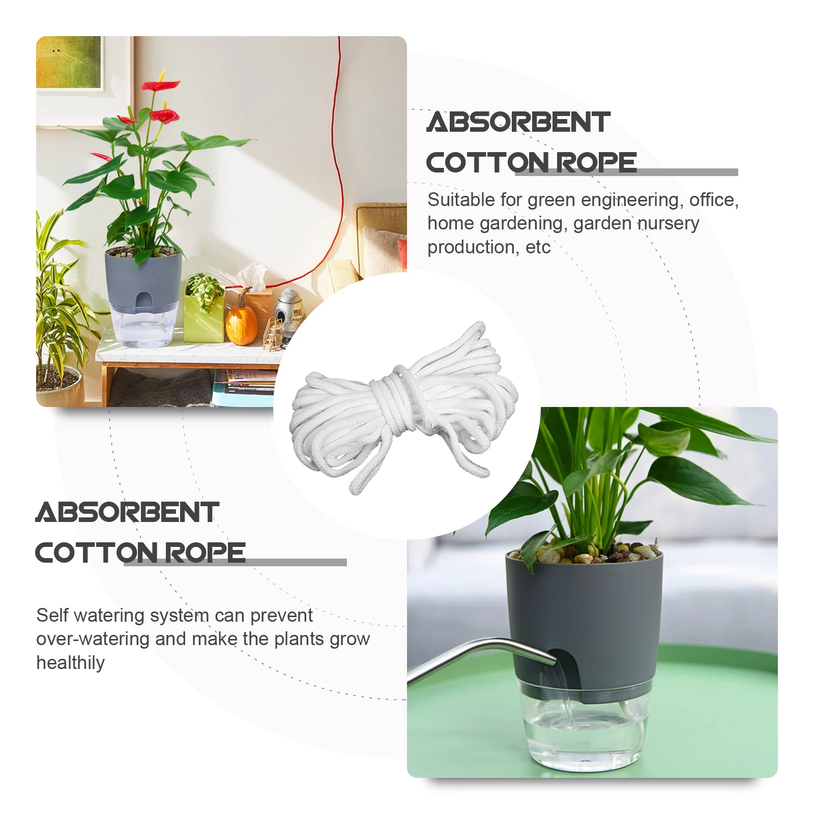 

Automatic Watering Cotton Rope for Plants Self Wick Cord Vacation Home Green Engineering Durable Wick