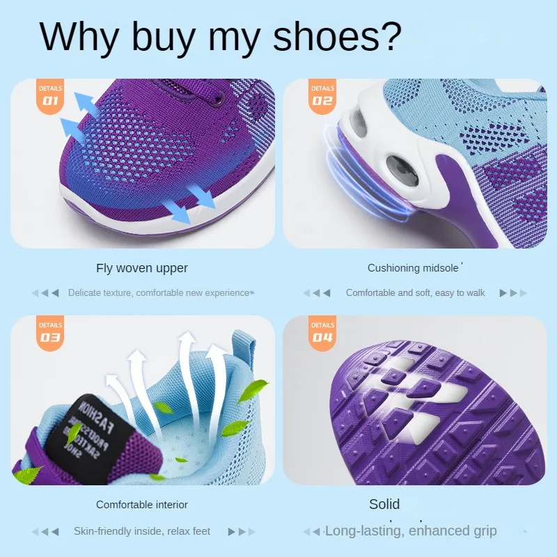 Spring New Women's ShoesOversized Running ShoesSoft Soled Air Cushioned Shock-absorbing Shoes Casual Lace Up Sports Flat Bottom