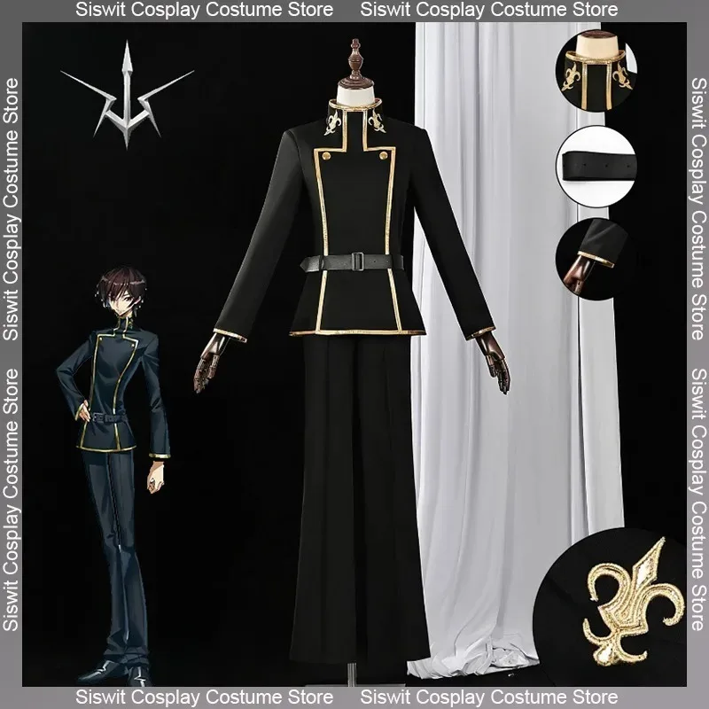 

Anime Lelouch Lamperouge Cosplay CODE GEASS Role Play Costumes School Black Uniform Full Set Carnival Party Dress Up Boy Outfits