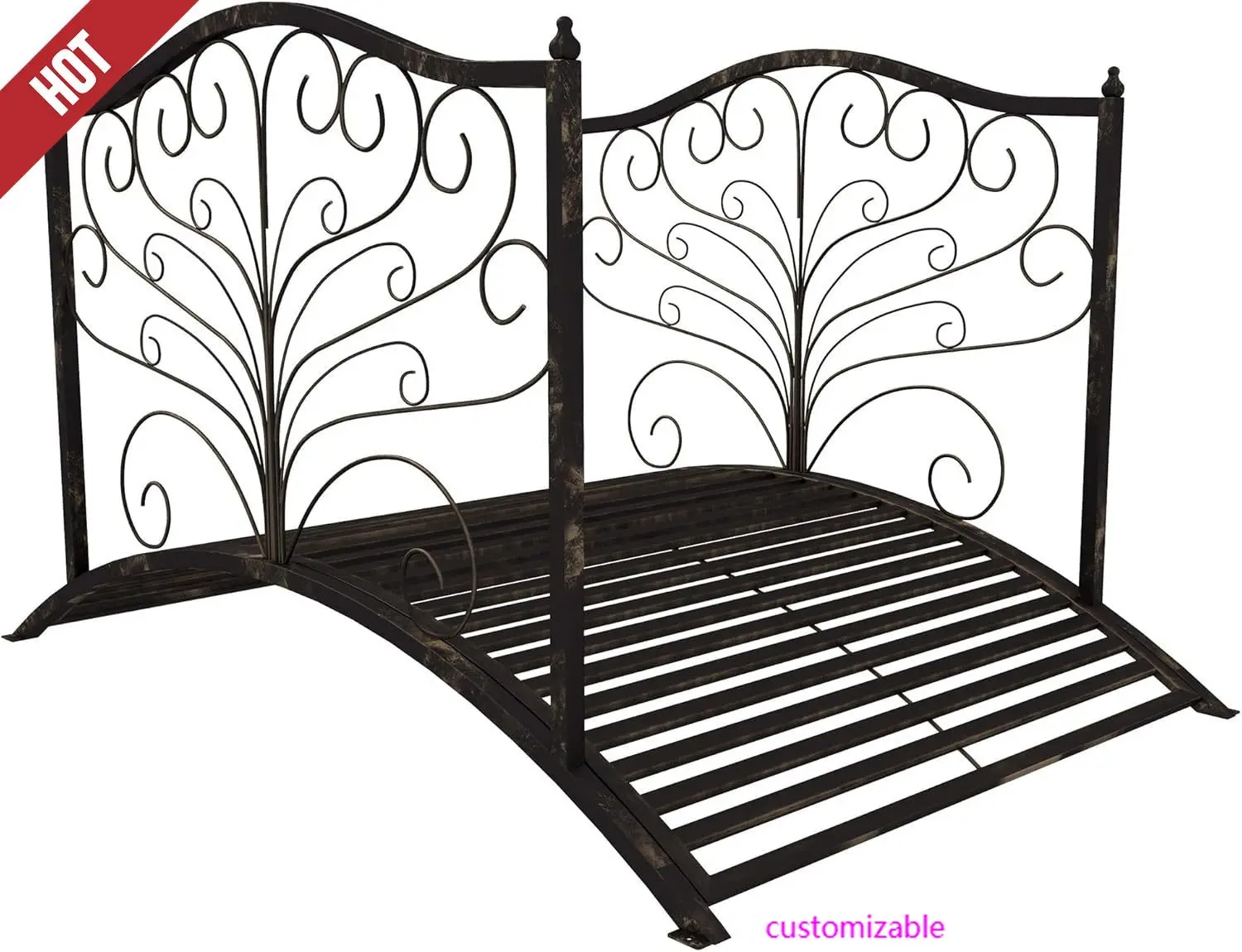 Outsunny 4’ Metal Arch Backyard Garden Bridge , Delicate Scrollwork, & Easy