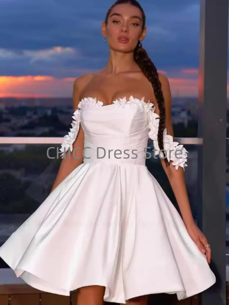 Vestido de fiesta blanco con hombros descubiertos, sin mangas, sin espalda, apliques, nuevo vestido de fiesta de bienvenida, vestidos de noche cortos personalizados, 2025